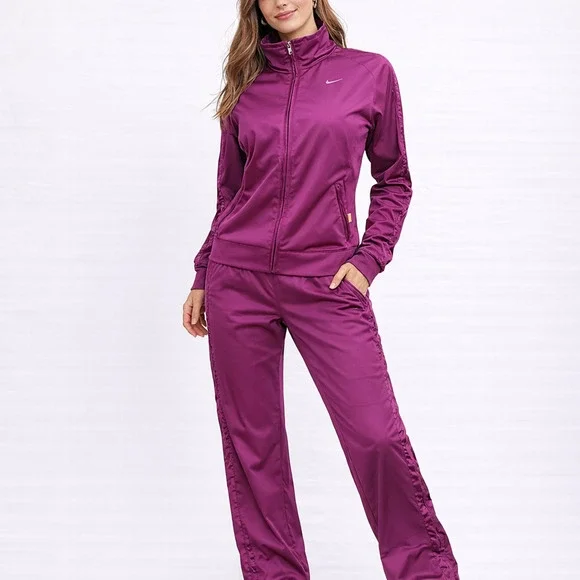 Nike Burgundy Tracksuit Womens Windbreaker XL Jacket + Large Pants Jogging Set - Picture 1 of 16